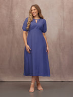 Lydia Bar Neckline Short Sleeve Dress - Blue