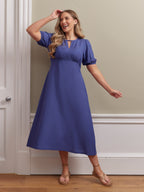 Lydia Bar Neckline Short Sleeve Dress - Blue