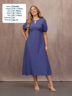 Lydia Bar Neckline Short Sleeve Dress - Blue