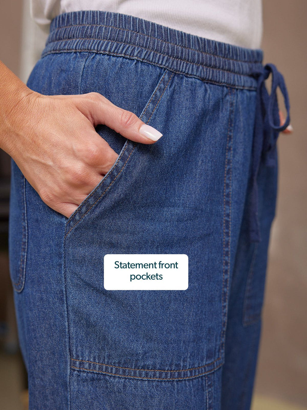 Lynn Drawcord Waist Trouser - Denim