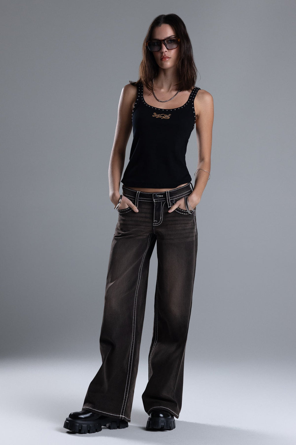 Sevryn Stitched Wide Leg Jeans