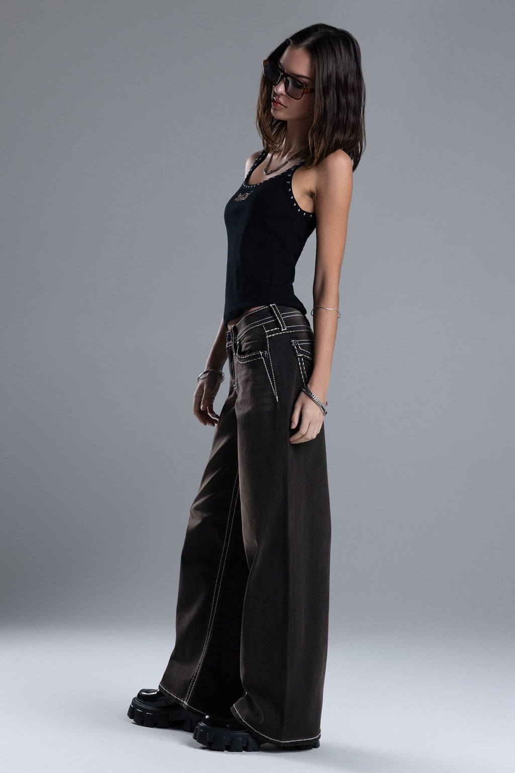Sevryn Stitched Wide Leg Jeans
