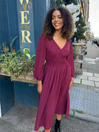 Maddie - V Neck Dress - Burgundy