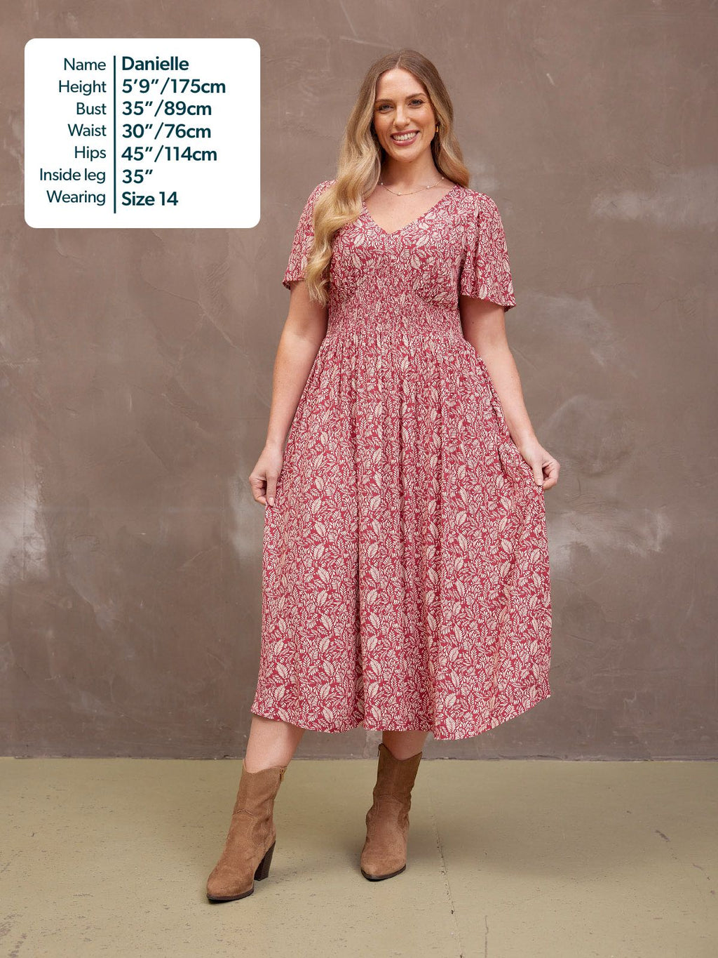 Maddie Short Sleeve Dress - Maroon Leaf Print