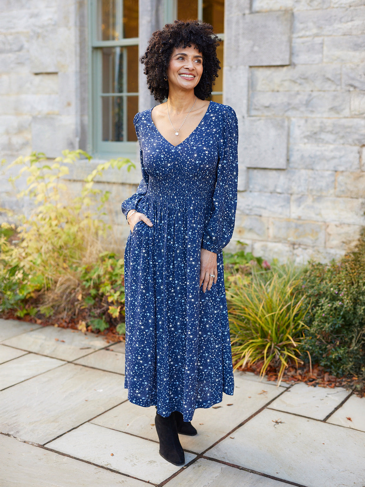 Maddie Dress - Navy Star Print