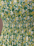 Maddie Short Blouson Sleeve Dress - Green Micro Floral Print