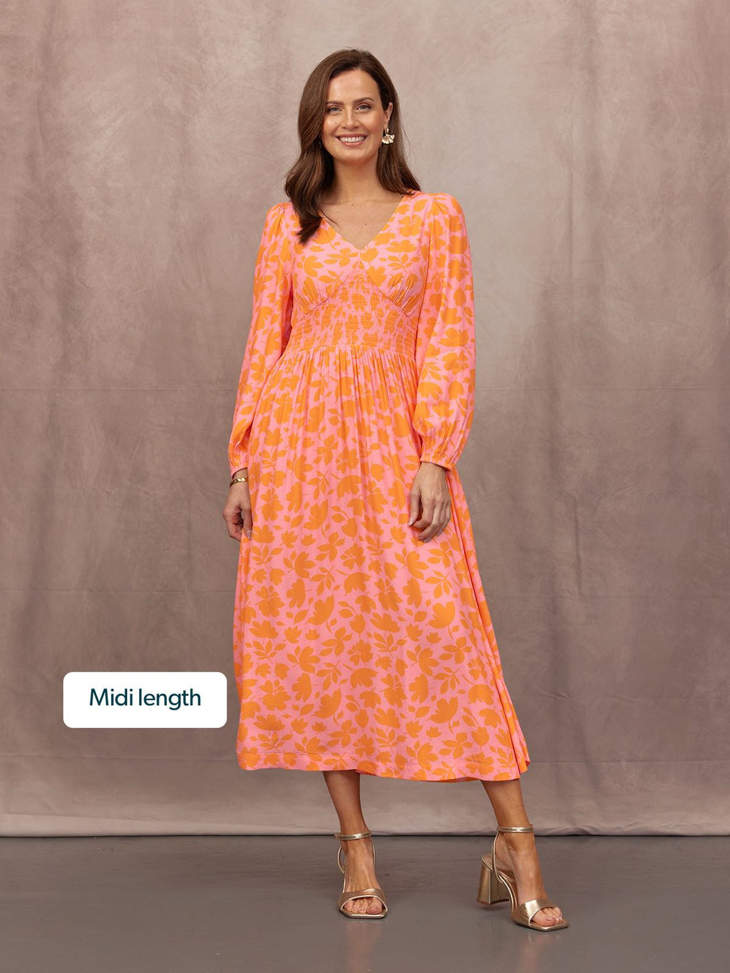 Maddie V-Neck Dress - Pink & Orange Floral Print