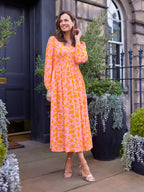 Maddie V-Neck Dress - Pink & Orange Floral Print