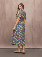 Maddie V-Neck Short Sleeve Dress - Multi-Coloured Floral Print