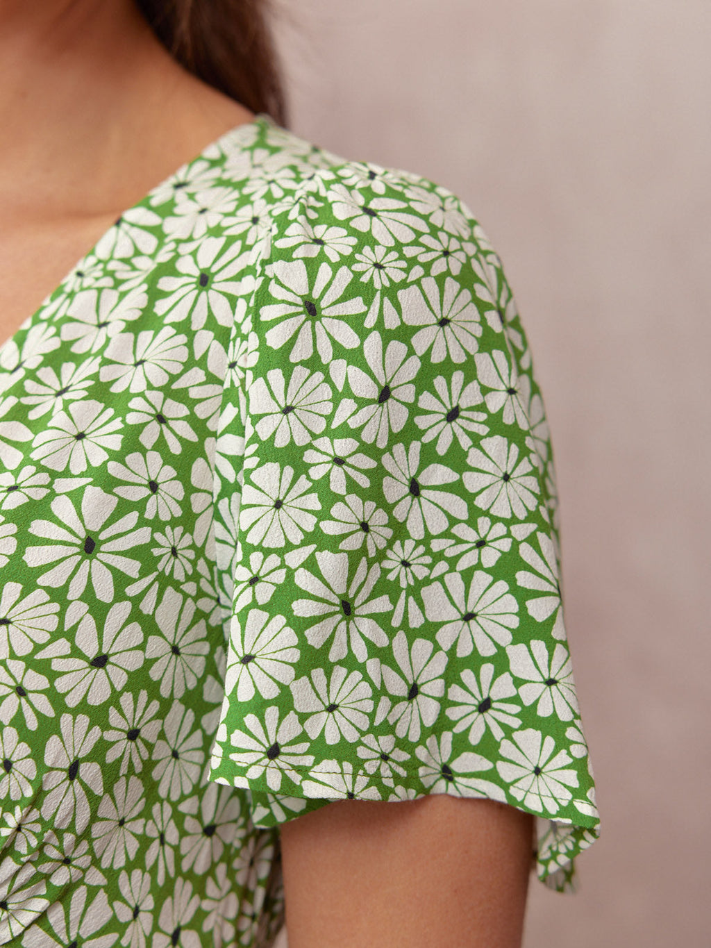 Maddie V-Neck Short Sleeve Dress - Olive Print