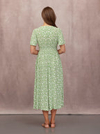 Maddie V-Neck Short Sleeve Dress - Olive Print