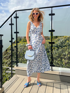 Mae - Bias Cut Dress - Blue & White Floral Print