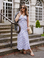 Mae - Bias Cut Dress - Blue & White Floral Print