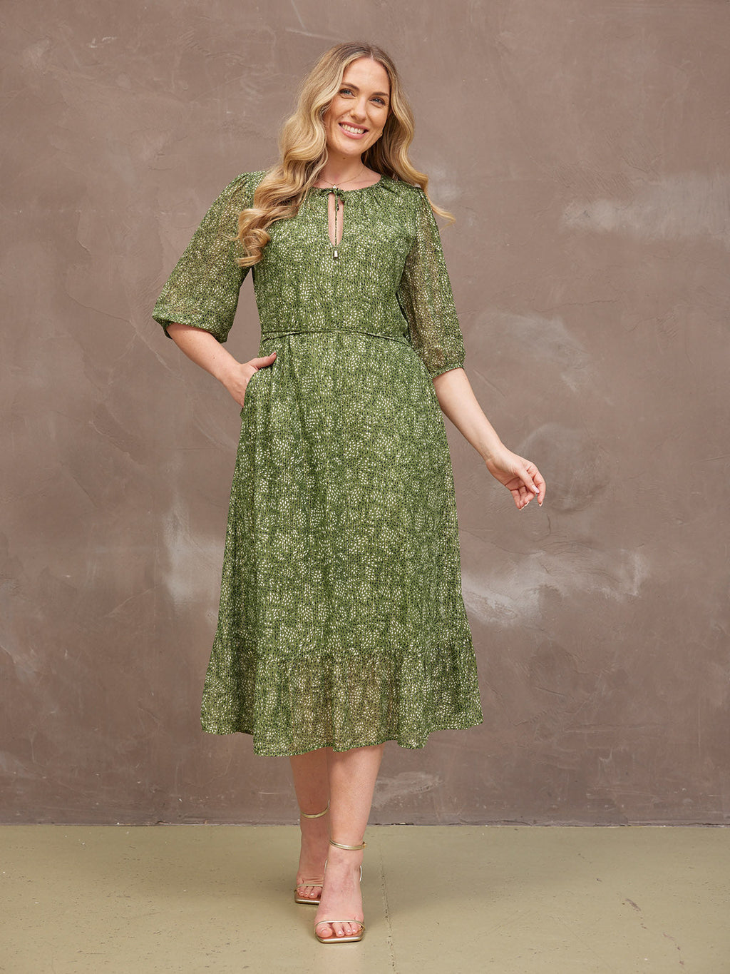 Maeve Dress - Gold Lurex & Green