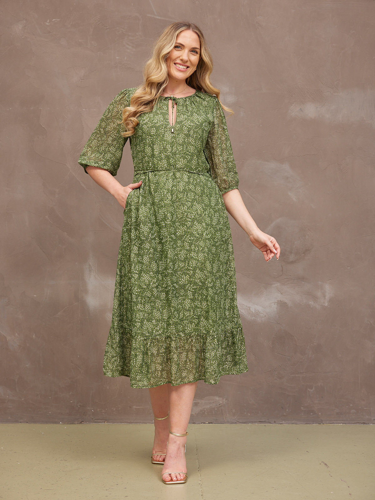 Maeve Dress - Gold Lurex & Green