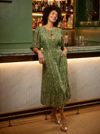 Maeve Dress - Gold Lurex & Green