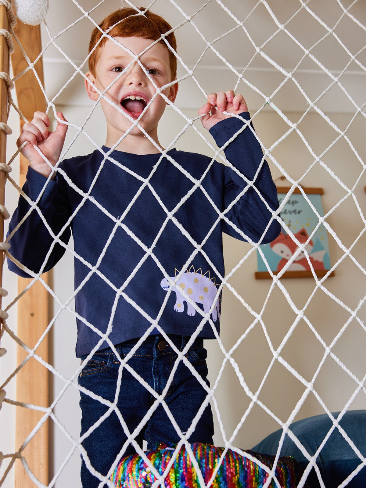 Melodi - Kids Long Sleeve T-Shirt - Navy Dinosaur Print