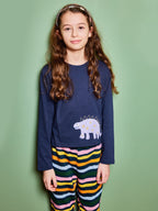 Melodi - Kids Long Sleeve T-Shirt - Navy Dinosaur Print