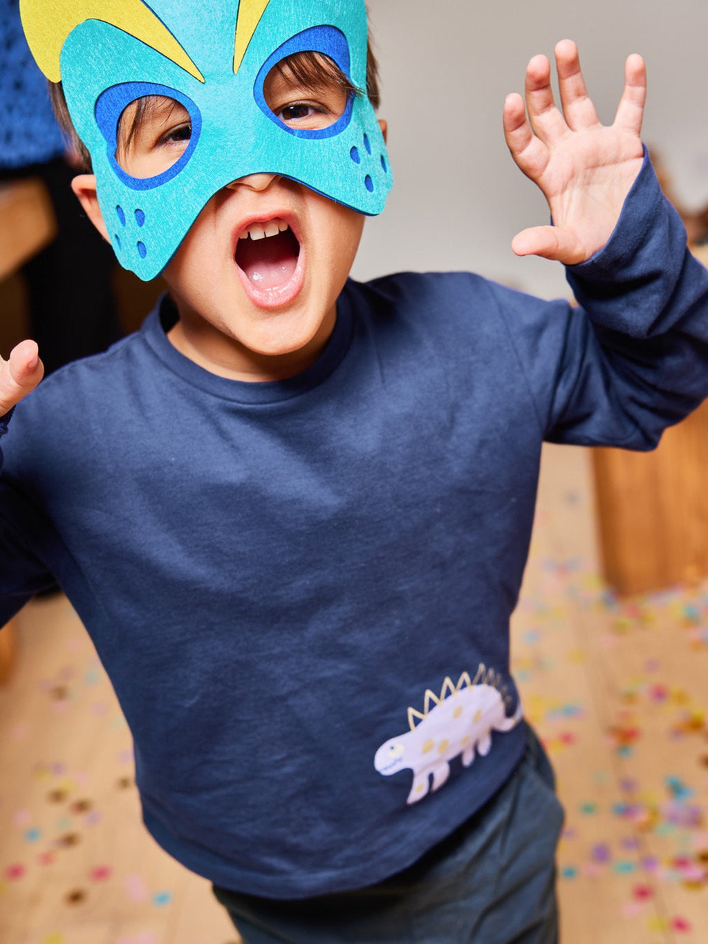 Melodi - Kids Long Sleeve T-Shirt - Navy Dinosaur Print