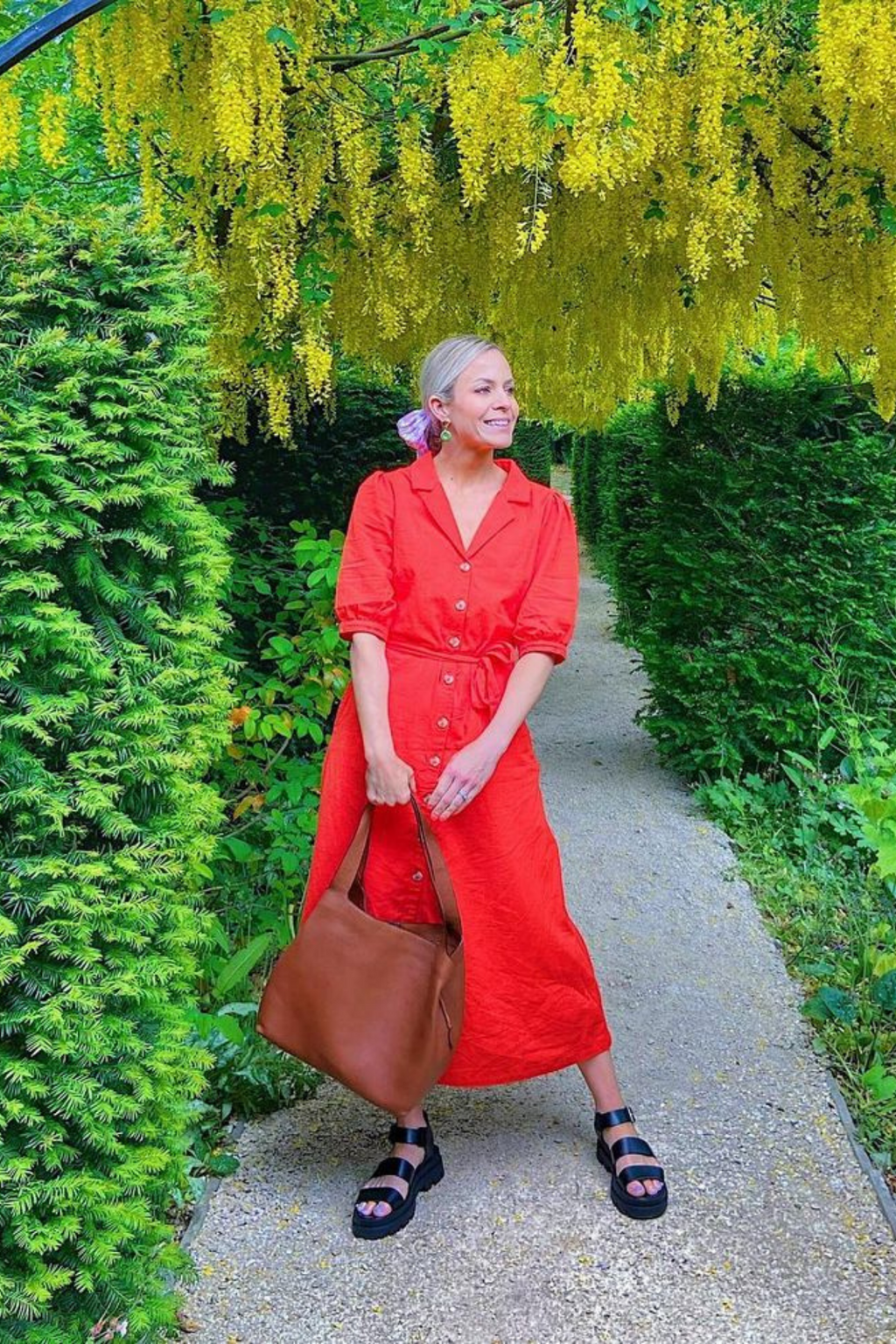 Michelle - Short Sleeve Shirt Dress - Red/Orange
