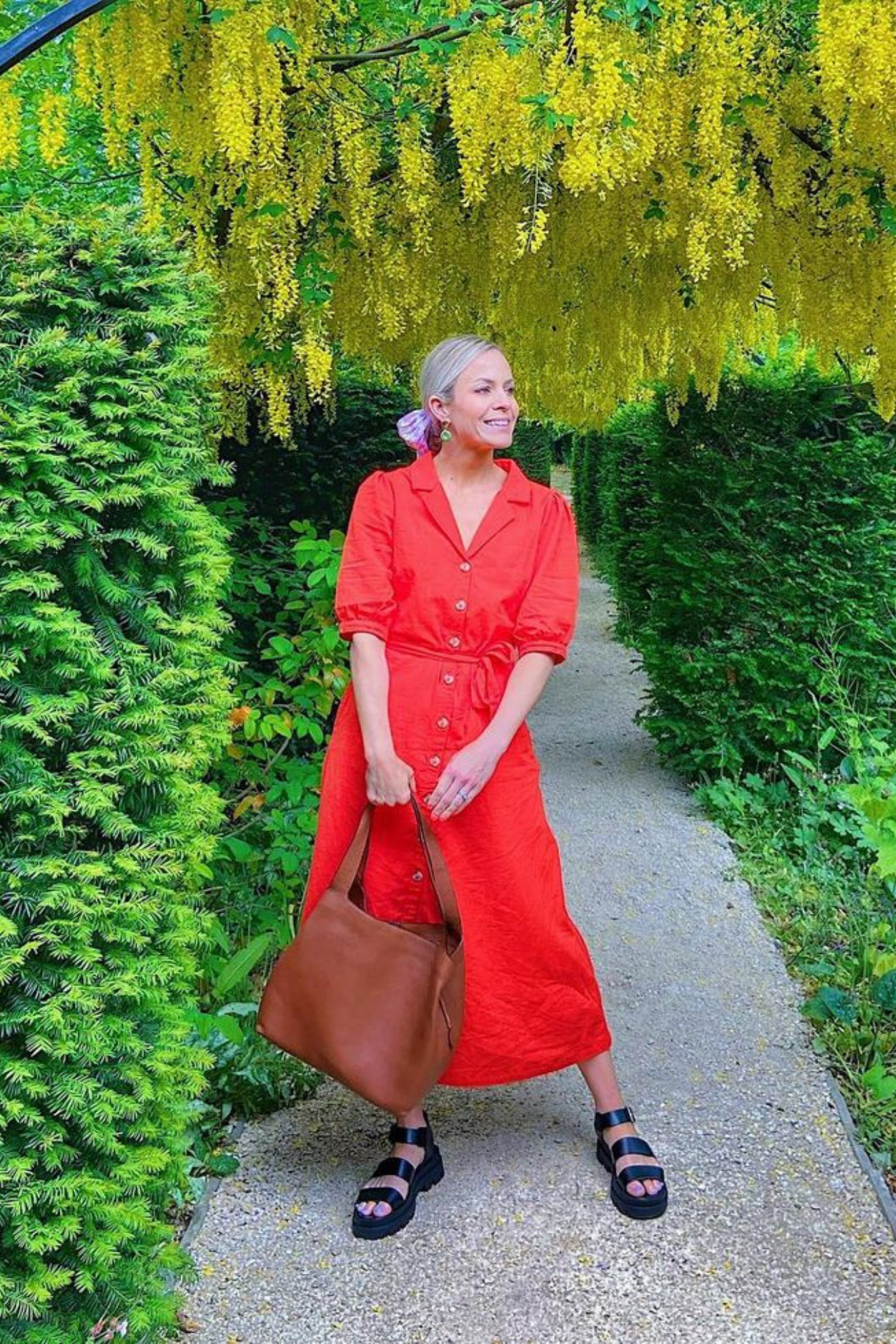 Michelle - Short Sleeve Shirt Dress - Red/Orange