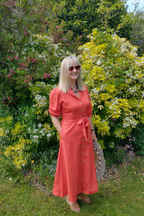 Michelle - Short Sleeve Shirt Dress - Red/Orange