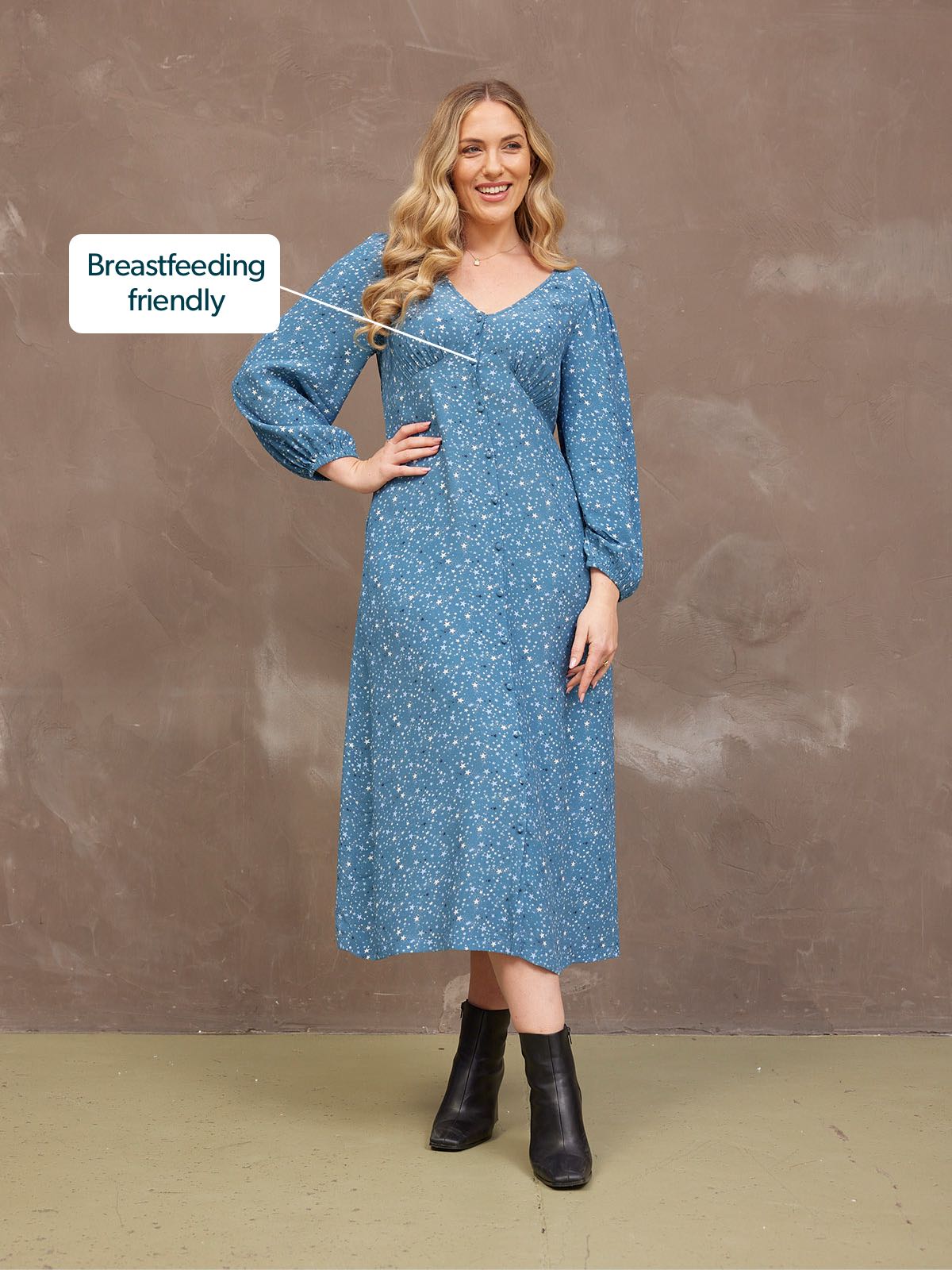 Millie Button Front Dress - Blue Star Print