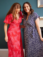 Nena - Pleated Dress - Navy Leaf Print