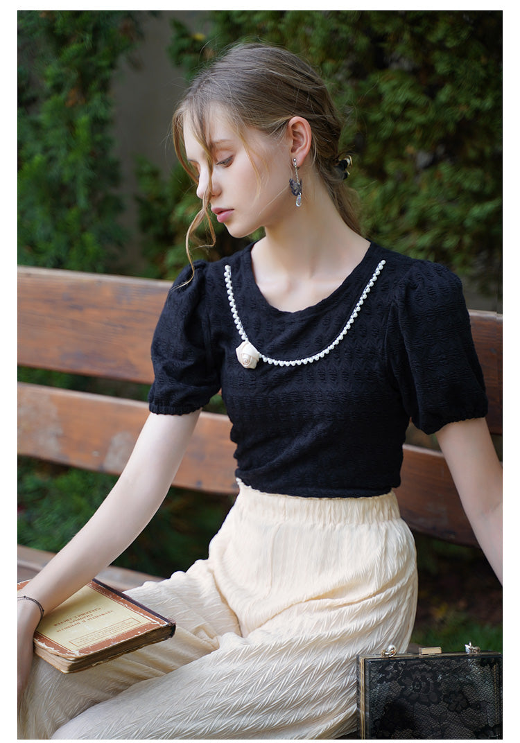 Fairycore Sweet Pearl Rose Shirt Top