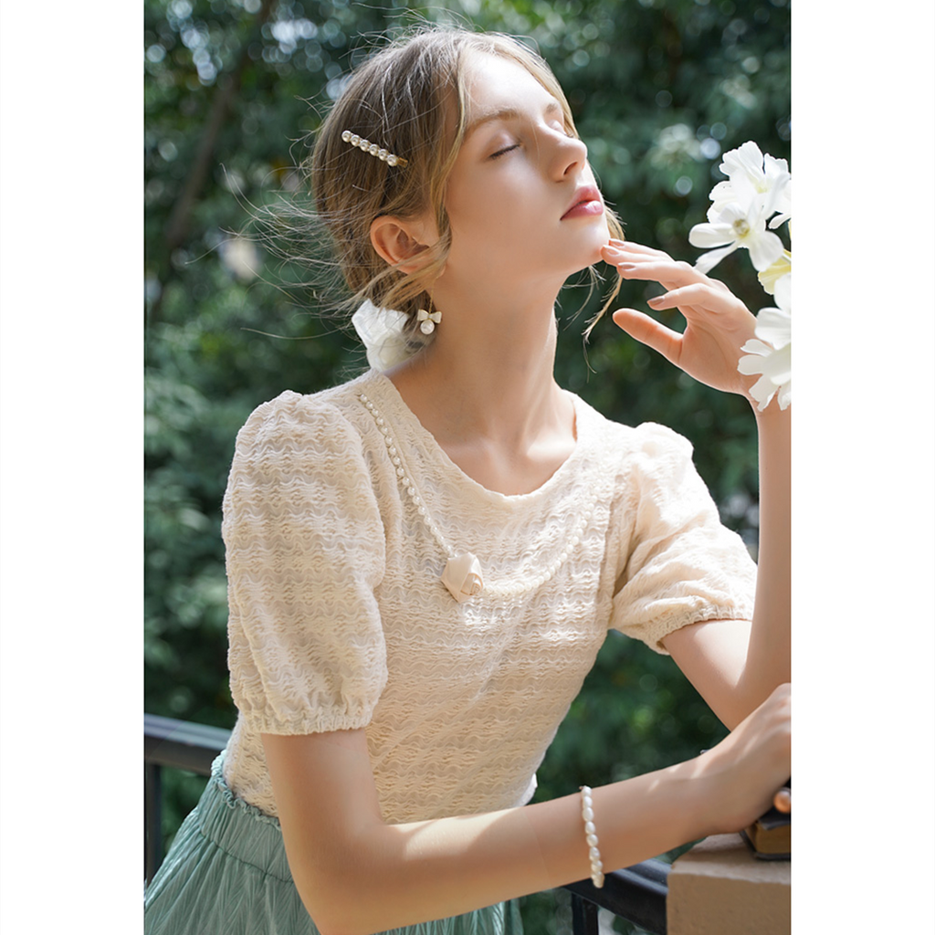 Fairycore Sweet Pearl Rose Shirt Top