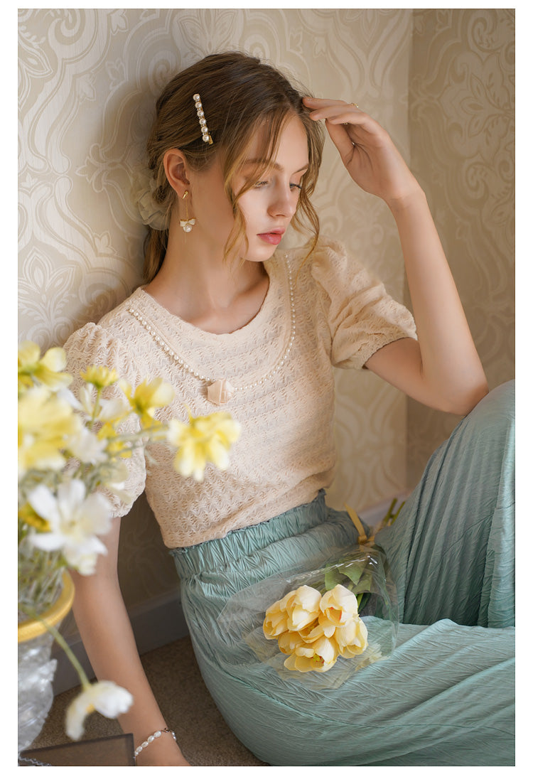 Fairycore Sweet Pearl Rose Shirt Top