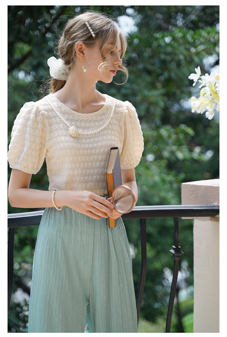 Fairycore Sweet Pearl Rose Shirt Top