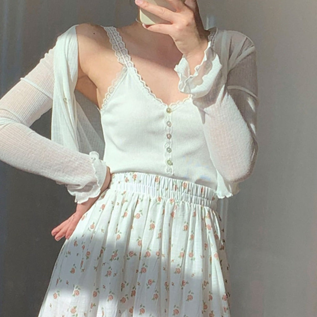 Fairycore Simple Lace White Cami Top