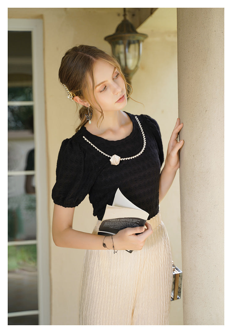 Fairycore Sweet Pearl Rose Shirt Top