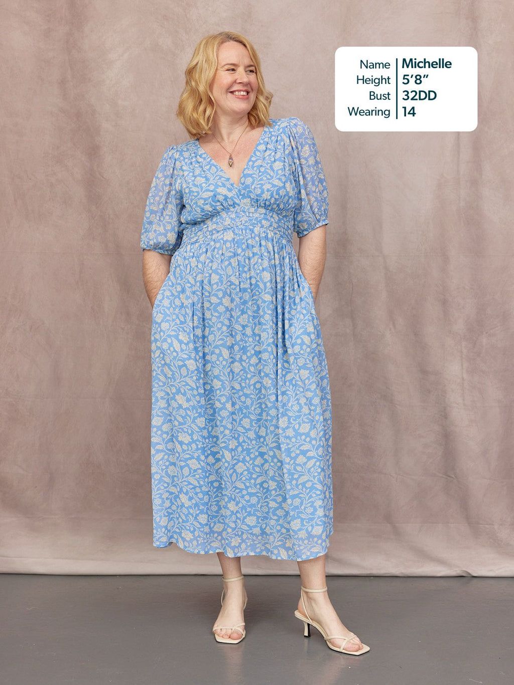 Penelope Georgette Dress - Blue & White Floral Print