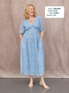 Penelope Georgette Dress - Blue & White Floral Print