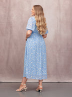 Penelope Georgette Dress - Blue & White Floral Print