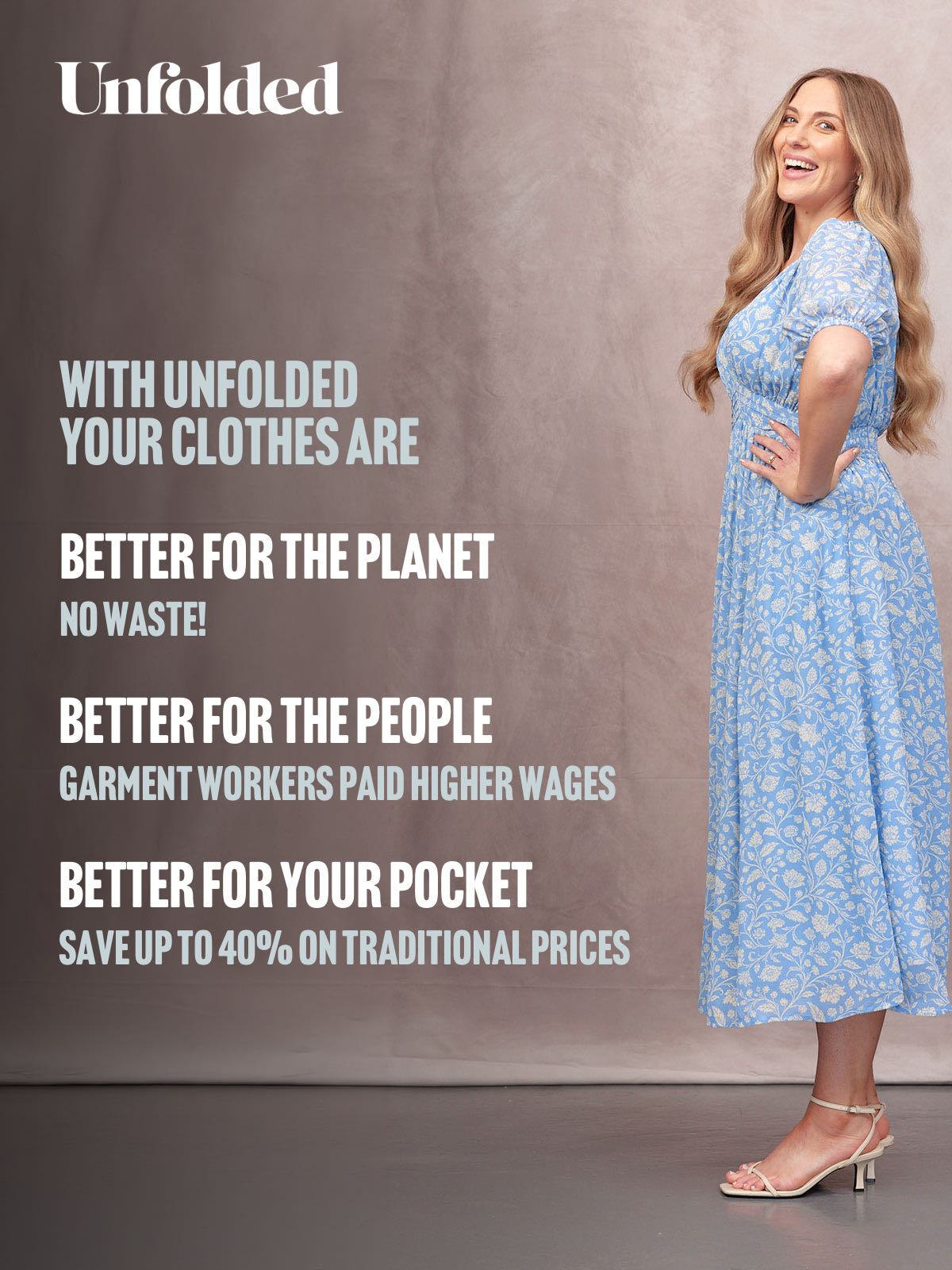 Penelope Georgette Dress - Blue & White Floral Print
