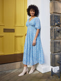 Penelope Georgette Dress - Blue & White Floral Print