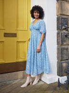 Penelope Georgette Dress - Blue & White Floral Print
