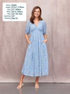 Penelope Georgette Dress - Blue & White Floral Print