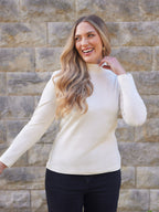 Polly - High Neck Jersey Top - Ecru