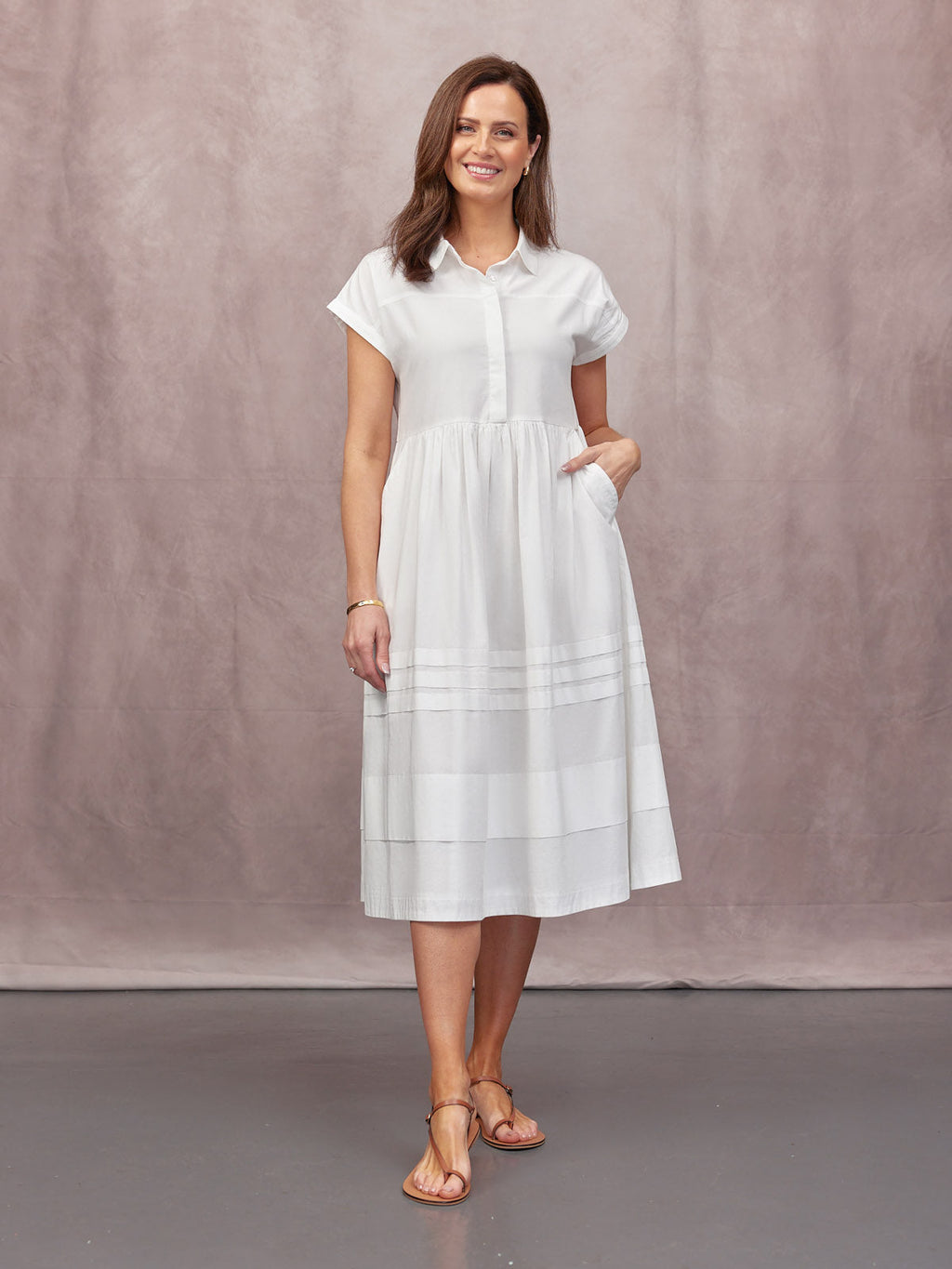 Rhiona Tuck Detail Shirt Dress - White