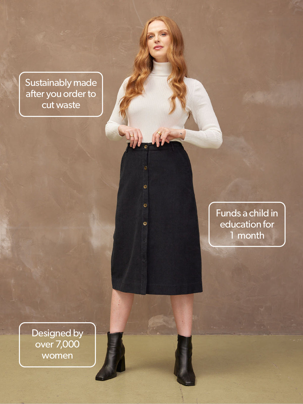 Roxy - Cord Midi Skirt - Black