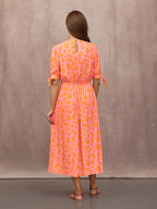 Sally Grace Tie Sleeve Dress - Pink & Orange Floral Print