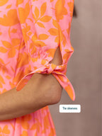 Sally Grace Tie Sleeve Dress - Pink & Orange Floral Print