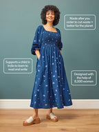 Sam Navy Print Shirred Dress