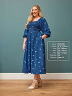 Sam Navy Print Shirred Dress