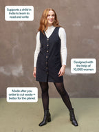 Sandie - Button Down Pinafore Dress - Black