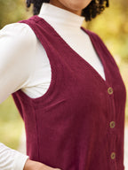 Sandie - Cord Pinafore Dress - Burgundy